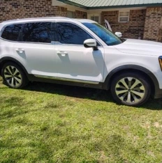 White crossover photographed on grass after detailing.